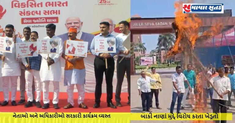 તાપી: નેતાઓ અને અધિકારીઓ સરકારી કાર્યક્રમ વ્યસ્ત, ખેડૂતોએ વ્યારા સત્તાધીશોના પૂતળા બાળ્યા